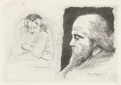 Zittende vrouw en portret van een man door Bramine Hubrecht