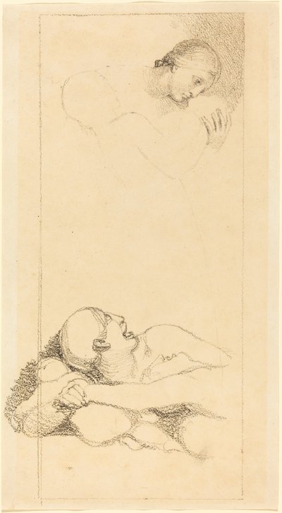 Geschrokken man die omhoog kijkt; vrouw en kinderen door British 18th Century after John Flaxman
