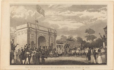 Hare Majesteit verlaat Buckingham Palace, 28 juni 1838 [linker helft] door British 19th Century