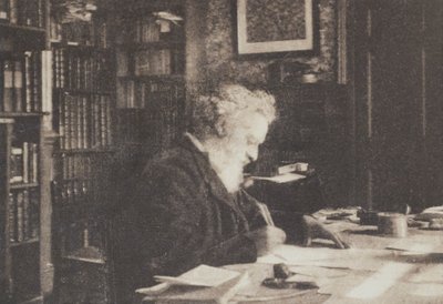 Boekverzamelaar, William Morris in zijn bibliotheek in Kelmscott House, Hammersmith door British Photographer