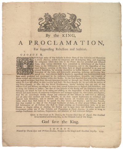 Een proclamatie, voor het onderdrukken van rebellie..., 23 augustus 1775 door British School