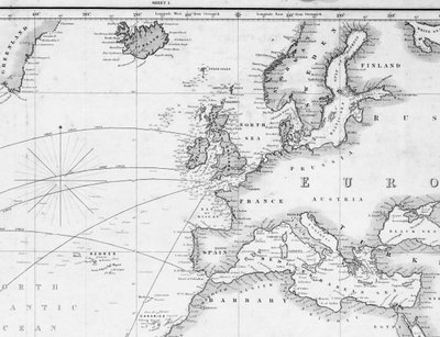 Een algemene kaart voor het uitzetten van het scheepsspoor van Engeland zuidwaarts en rond de wereld (detail) door British School