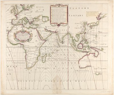 Een nieuwe en correcte zeekaart van de hele wereld die de variaties van het kompas toont zoals ze werden gevonden in het jaar 1700 door British School