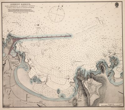 Haven van Alderney, plan van de golfbreker en eigendom van de Admiraliteit door British School