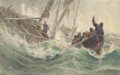 Kapitein en zijn trouwe hond gaan ten onder met het wrak, terwijl de bemanning ontsnapt (kleur litho) door British School