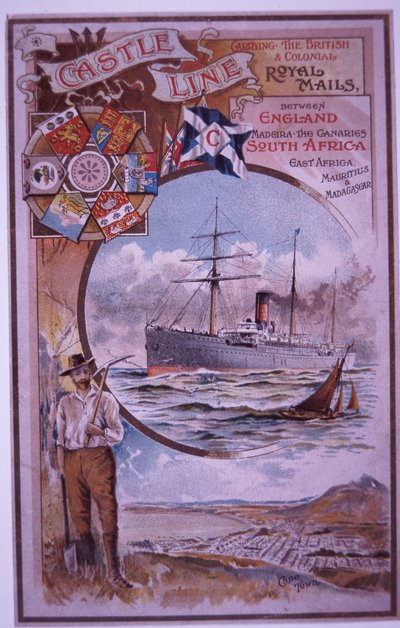 Castle Line boekje met passagierslijst van Tantallon Castle van Kaapstad naar Londen in 1898 door British School