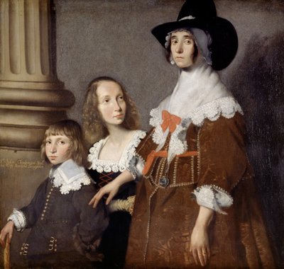 Hester Tradescant en haar stiefkinderen, John en Frances, ca. 1644 door British School