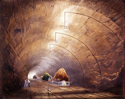 Industriële revolutie: spoortunnel op de lijn Manchester - Liverpool. Plaat uit 