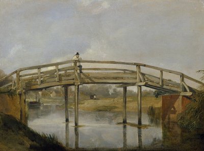 Landschap met een rivier en brug, c. 1830 door British School