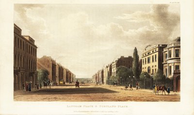 Langham Place en Portland Place, noordelijke voortzetting van Regent Street (A4201 Road), Londen door British School