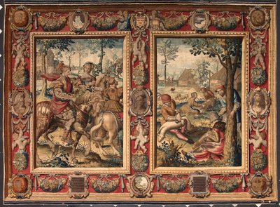 Maand mei en juni: "jacht en scheren van schapen" Wandtapijt van de manufacturen van Mortlake. 17e eeuw Genua, Musei di Strada Nuova door British School