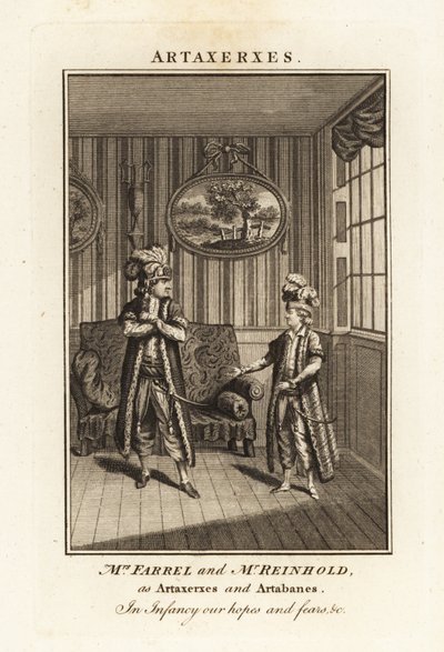 Mevrouw Margaret Farrel en de heer Charles Frederick Reinhold in Perzische kostuums als Artaxerxes en Artabanes in Thomas Arne