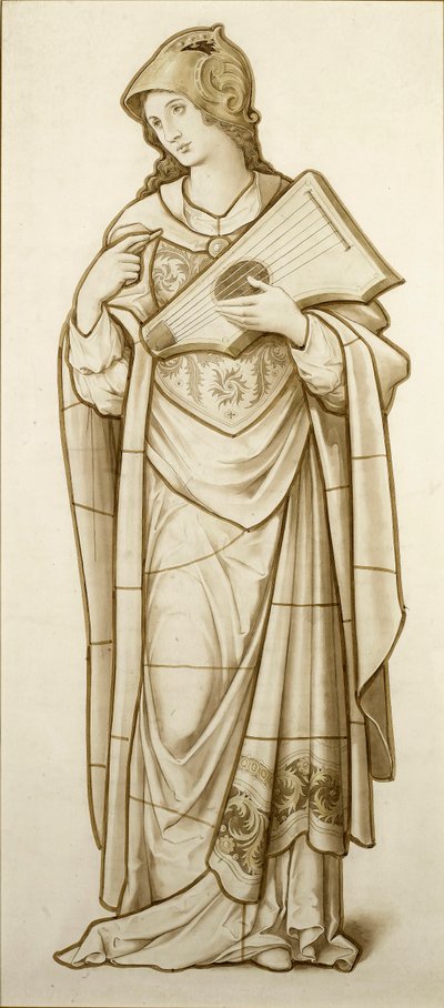 Muse van Lyrische Poëzie - Cartoon voor Glas-in-lood, c.1890 door British School