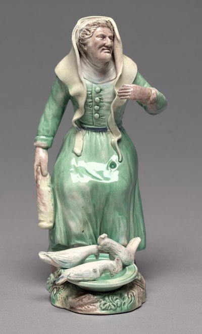 Oude Vrouw die Kippen Voert, Staffordshire Factory, c.1770 door British School