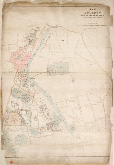 Plan van Lucknow, geplot vanaf een onderzoek in 1856, door luitenant Moorsom, 52e Lt. Infanterie. (Aangeboden door kapitein Moorsom, C.E.), c.1856 door British School