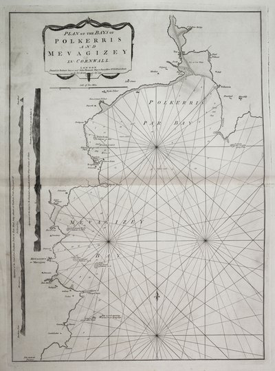 Plan van de baaien van Polkerris en Mevagizey in Cornwall door British School