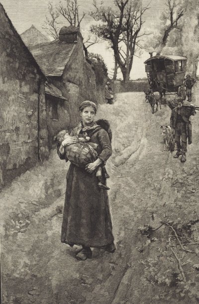 Arme weduwe op het platteland (gravure) door British School