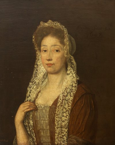 Portret van een Dame met Kantmuts en Linten door British School