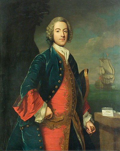 Portret van een marineofficier, circa 1730-40 door British School