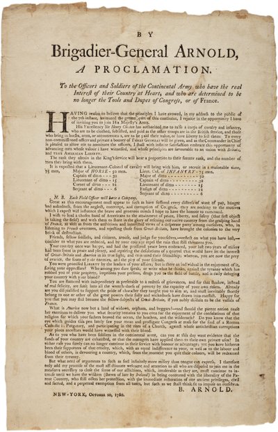 Proclamatie aan officieren en soldaten van het Continentale Leger, 20 oktober 1780 door British School