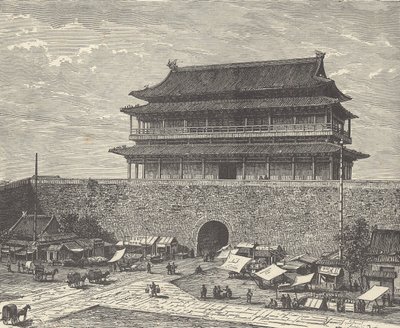 Tsien Men poort, ingang naar Verboden Stad, Beijing (gravure) door British School