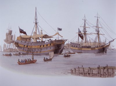 Victoriaanse gevangenisschip op de Theems door British School