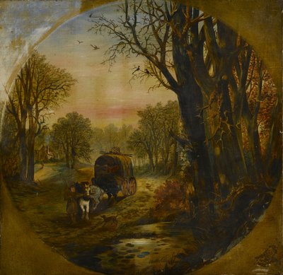 Boslandschap met wagen, midden 19e eeuw door British School