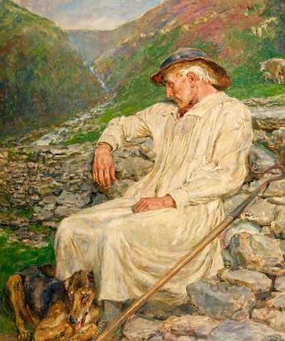 Michael en de Onvoltooide Schaapskooi, olieverf op doek 1920 door Briton Riviere