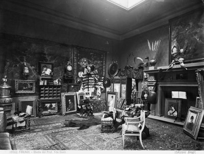 Het atelier van de schilder en professor Tito Conti, Florence (zw/w foto) door Brogi Brogi