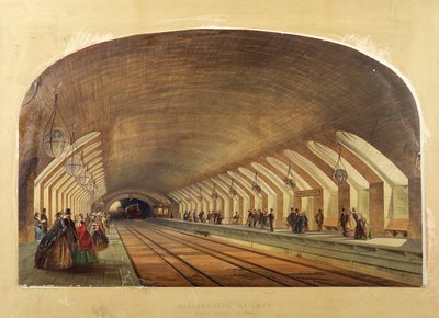 Metropolitan Railway, Baker Street Station, chromolithografie door Brothers Kell