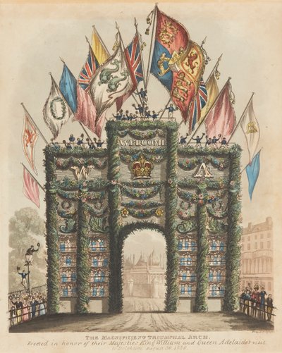 Triomfboog voor koning Willem IV en koningin Adelaide door Bruce Brighton