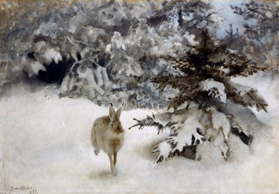 Een haas in de sneeuw door Bruno Andreas Liljefors