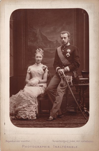 Kroonprins Rudolf met prinses Stephanie van België bij hun verloving, 1880 door Brussels . Photo studio Geruzet Frères