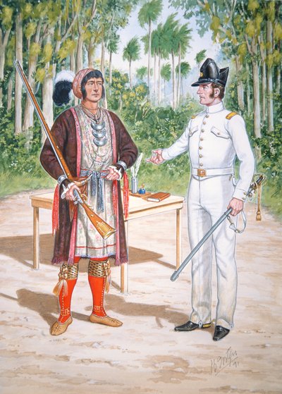 Osceola, opperhoofd van de Seminole tijdens een verdrag met een officier van het 2e Regiment Amerikaanse Dragoons in Florida door Bryan Fosten