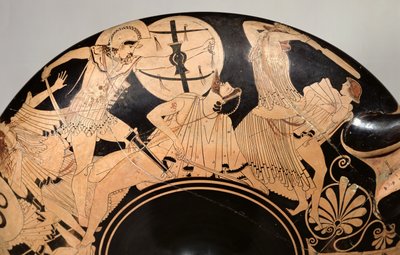 Attische roodfigurige beker met scènes uit de Trojaanse Oorlog, c.490 v.Chr. (detail) door Brygos Painter