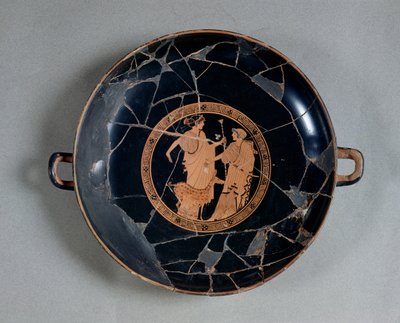 Interieur van een attic rood-figuur beker met Apollo en Artemis, ca.495-490 v.Chr. door Brygos Painter