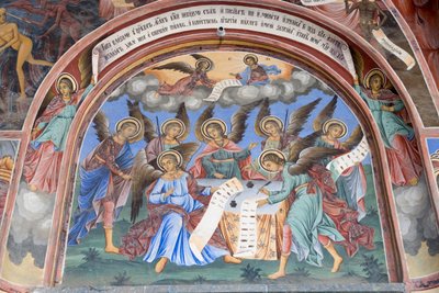 Bulgarije, Rila-klooster, engelfresco in de kerk van de Geboorte van de Maagd door Bulgarian School