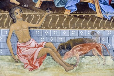 Bulgarije, Rila-gebergte, Rila-klooster, close-up van fresco detail in de kerk van de Geboorte van de Maagd door Bulgarian School