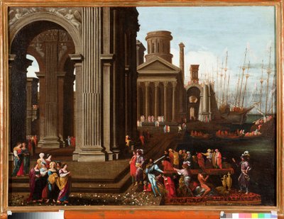 Het inschepen van Sint Ursula, Bretonse christelijke prinses voor pelgrimstocht met Sint Cyriacus van Rome door Buonamico Agostino Tassi
