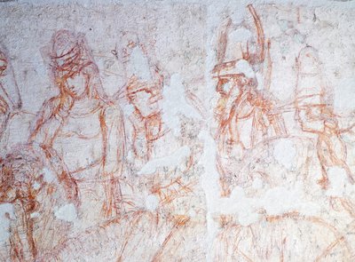 Figuren van ruiters, detail van Triomf van de Dood, door Bonamico Buffalmacco door Buonamico Buffalmacco