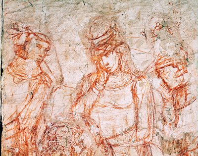 Sinopia van een groep jagers, Trionfo della Morte, fresco ... (fresco) door Buonamico Buffalmacco