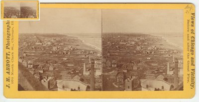 Stereograaf van het uitzicht naar het noorden vanaf de Water Tower na de Chicago-brand van 1871, 1871 door Burke and Koretke Burke and Koretke