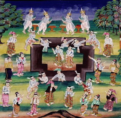 Scène van Verdienste, pagina uit een manuscript door Burmese School