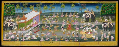 Parabaik afbeelding, toont koninklijk festival op het water, Or 16761, f. 28r door Burmese School