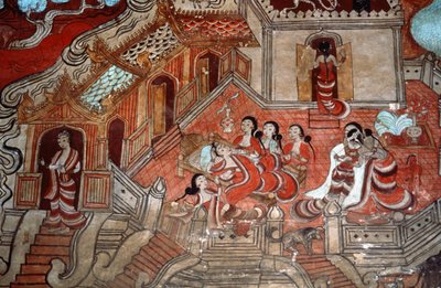 Scènes uit het leven van een Bodhisattva, 1776 (muurschildering) door Burmese School