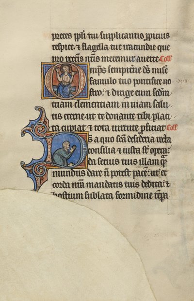 Initialen O: Christus op een troon met opgeheven handen; Initialen D: Een halfgebogen man in gebed door Bute Master