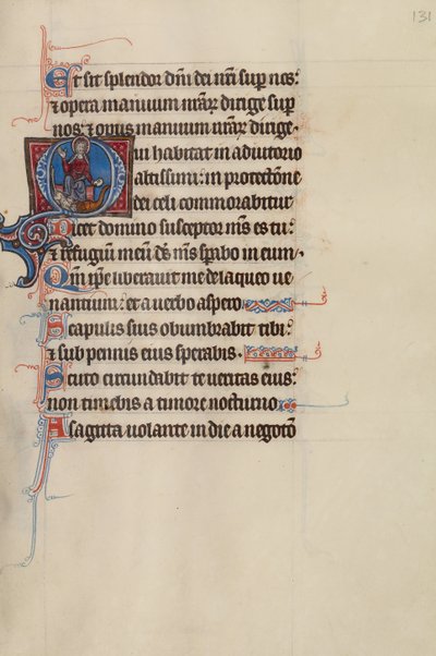 Beginletter O: Christus op een troon met een draak en een leeuw aan zijn voeten door Bute Master