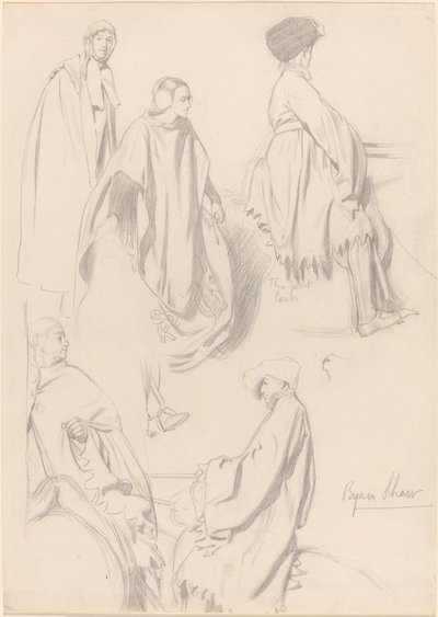 Studies van mannen en vrouwen in middeleeuwse kleding door Byam Shaw