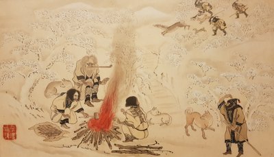 Sika Hert Jacht. Uit de serie De Ainu, Tweede Helft van de 19e eeuw door Byozan Hirasawa