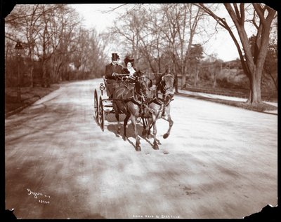 Anna Held en Florenz Ziegfeld in een paard-en-wagen, New York, 1904 door Byron Company